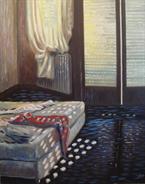 Bedroom in Lorett del Mar Spain. oil on board 50 x 40 