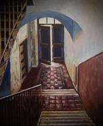 Starecase in house Braciano Italy. oil on board 95 x 85 